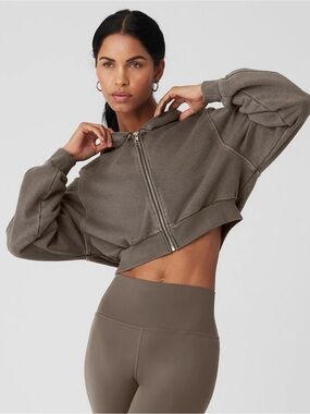 Alo Olive Washed Sweet Escape Cropped Hoodie